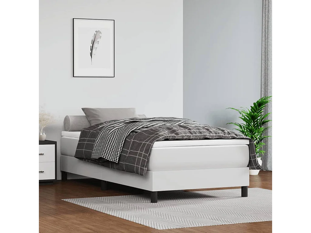 Estructura de cama box spring cuero sintético blanco 100x200 cm