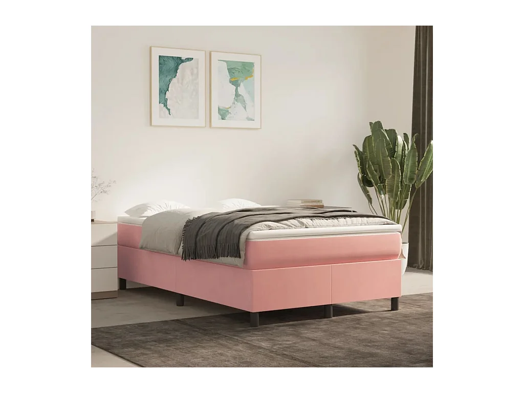 Estrutura de cama com molas 120x200 cm veludo rosa
