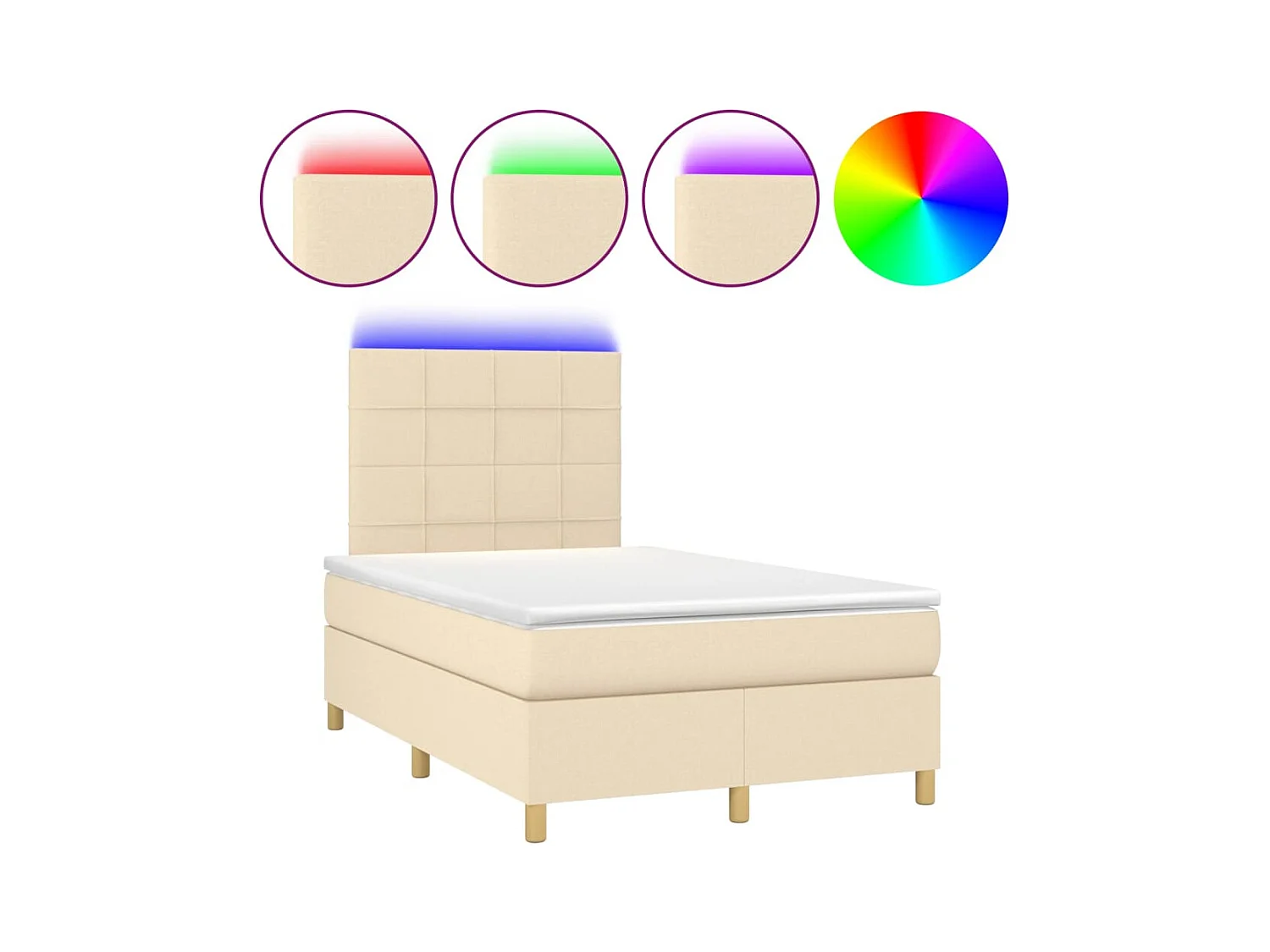 Sommier à lattes de lit matelas et LED crème 120x190 cm tissu