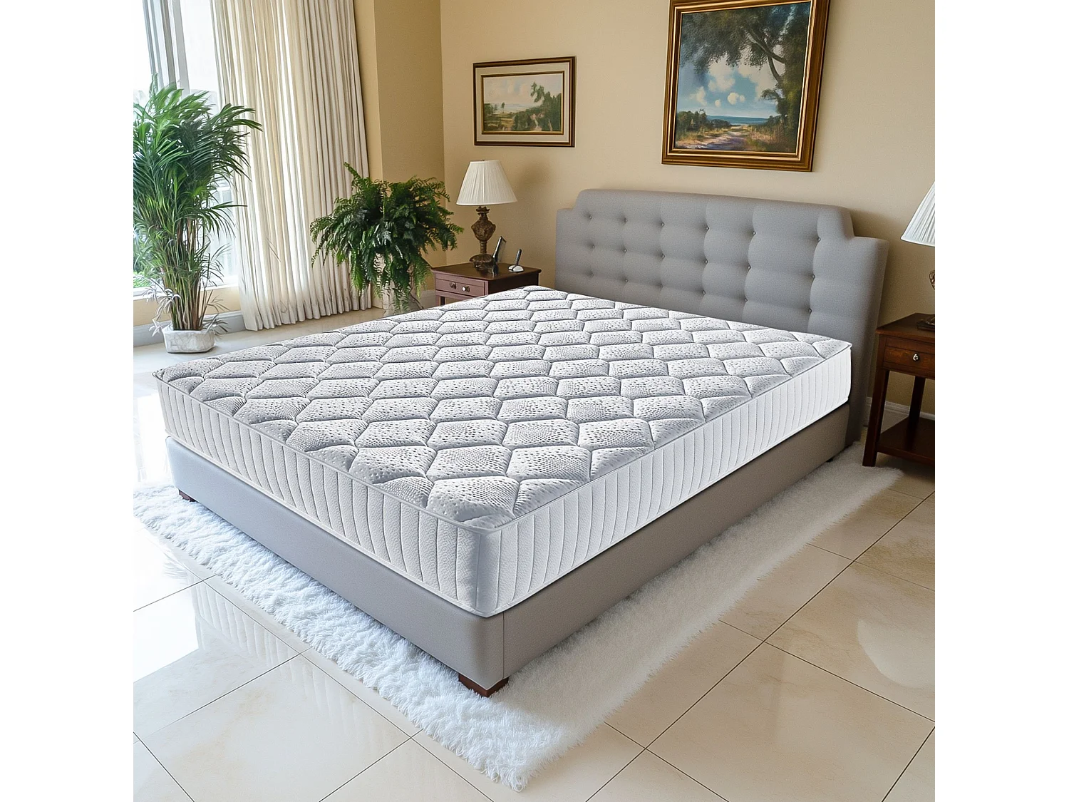 Matelas ressorts ensachés 140x200 cm 4 cm mémoire de forme 80 kg/m3 confort moelleux 7 zones