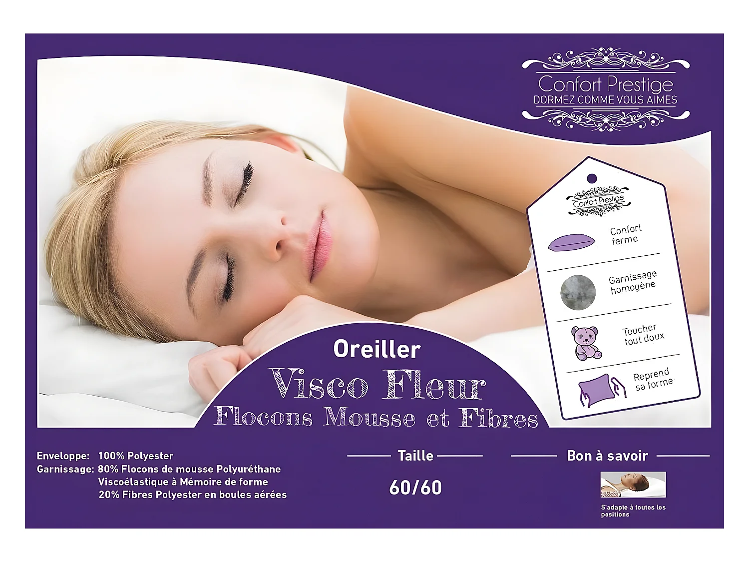 Matelas 180x200 x 23 cm + Oreiller Visco - Ferme - rembourrage 100 % polesther - âme 100 % polyuréthane poli lattex HR Dernière Génération - Très Resp