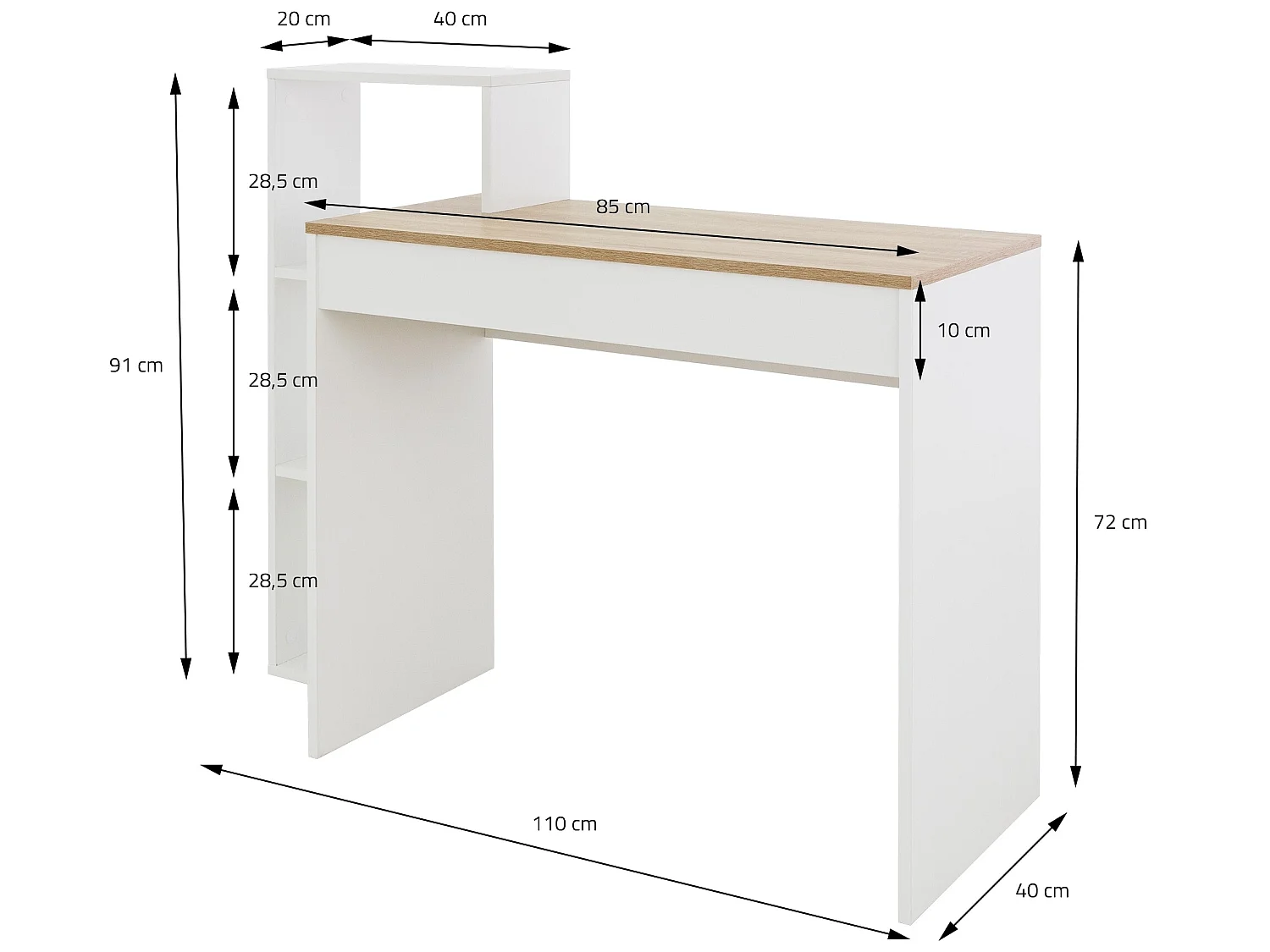 Bureau avec étagères bureau pour PC blanc/chêne Sonoma ML-DESIGN