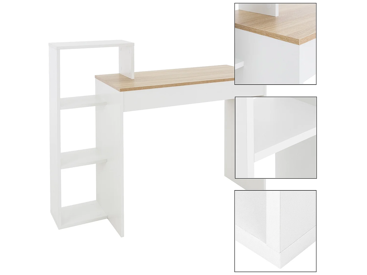 Bureau avec étagères bureau pour PC blanc/chêne Sonoma ML-DESIGN