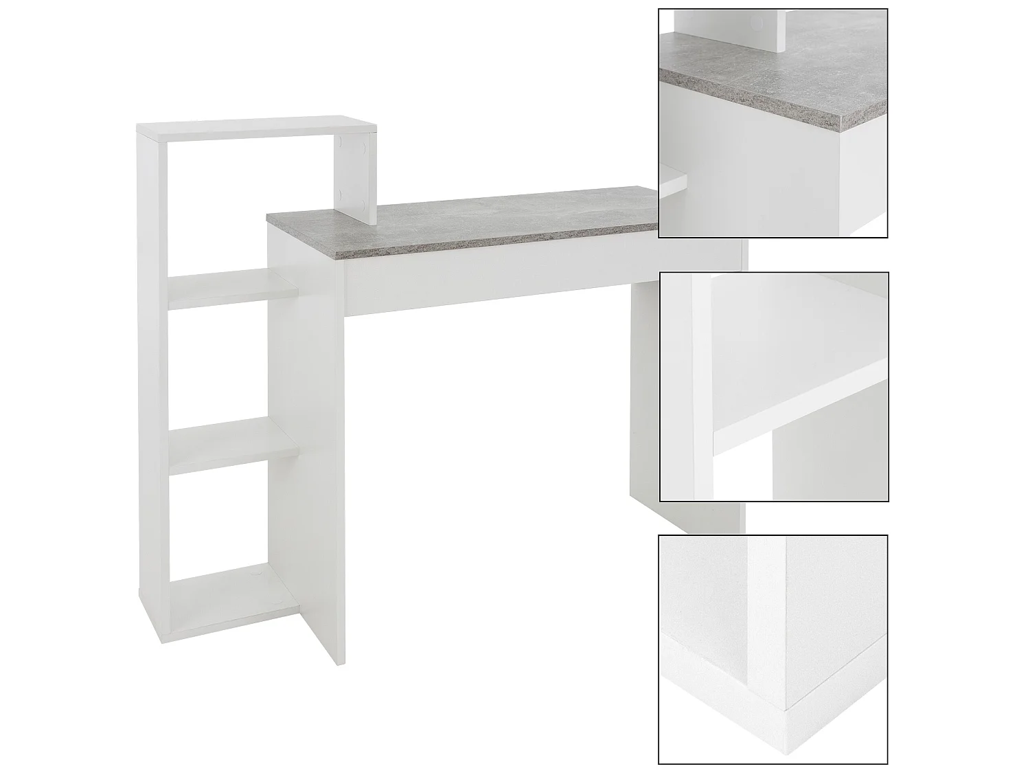 Escritorio con estantes escritorio para PC blanco con tablero gris ML-DESIGN