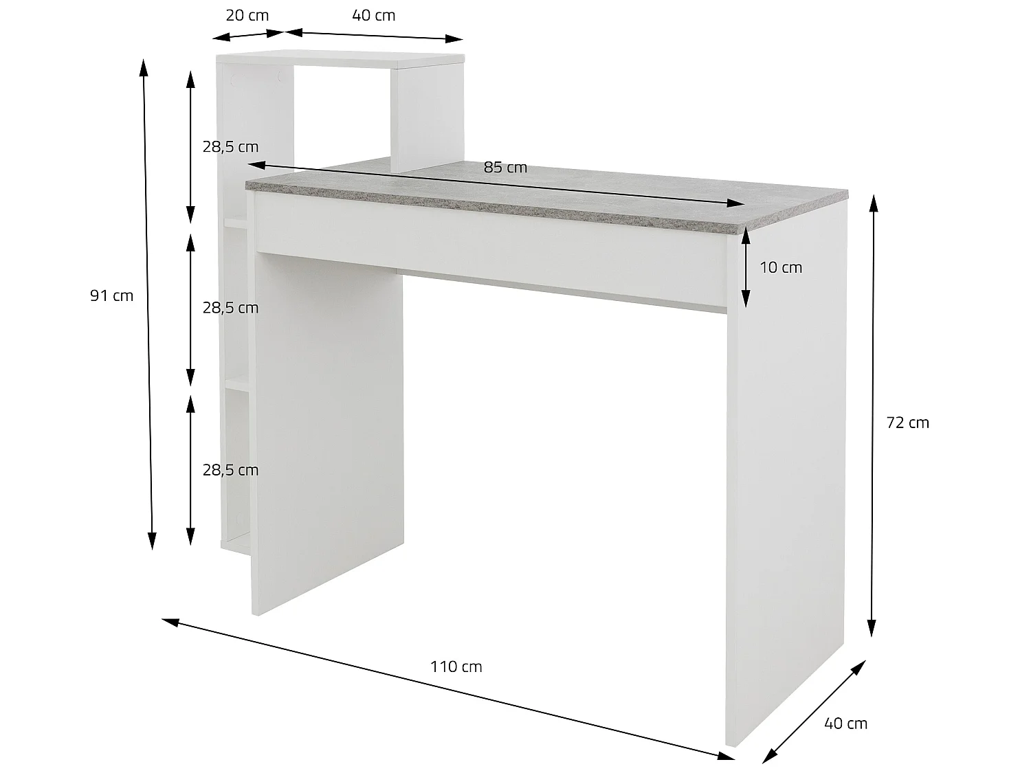 Escritorio con estantes escritorio para PC blanco con tablero gris ML-DESIGN