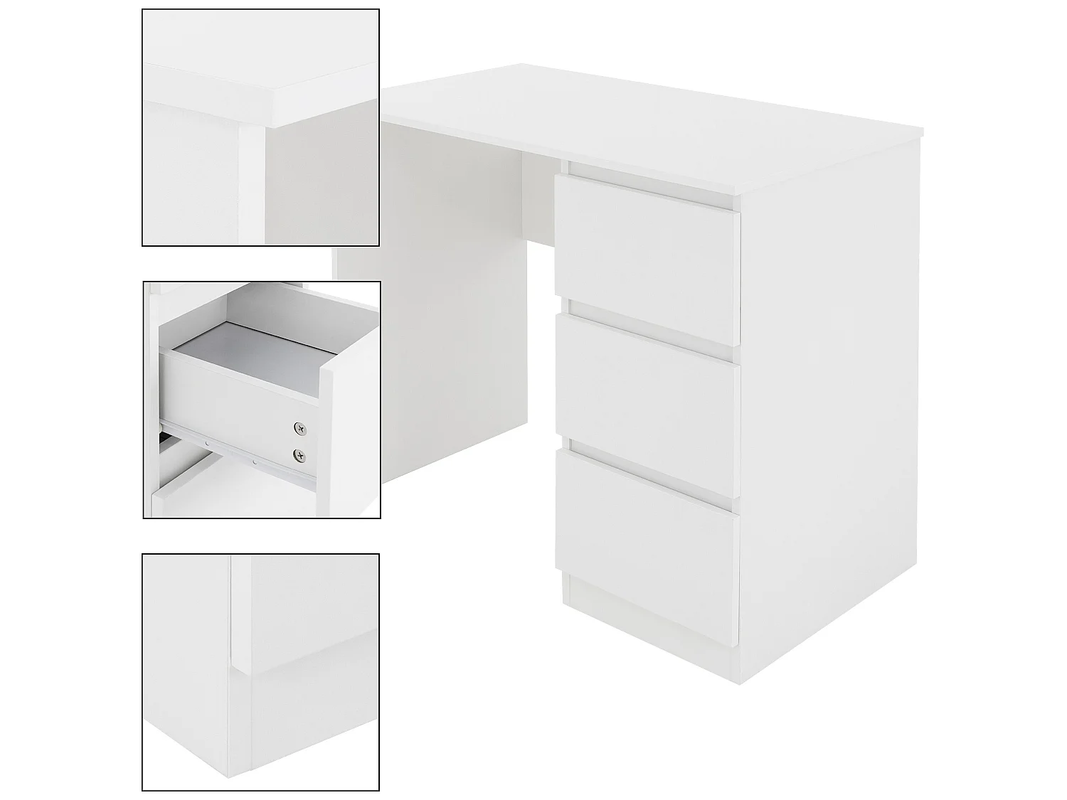 Bureau informatique avec 3 tiroirs table de travail blanc mat ML-DESIGN