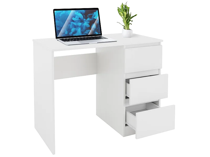 Bureau informatique avec 3 tiroirs table de travail blanc mat ML-DESIGN
