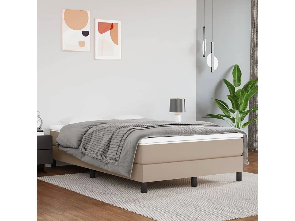 Estructura cama box spring cuero sintético capuchino 120x200 cm
