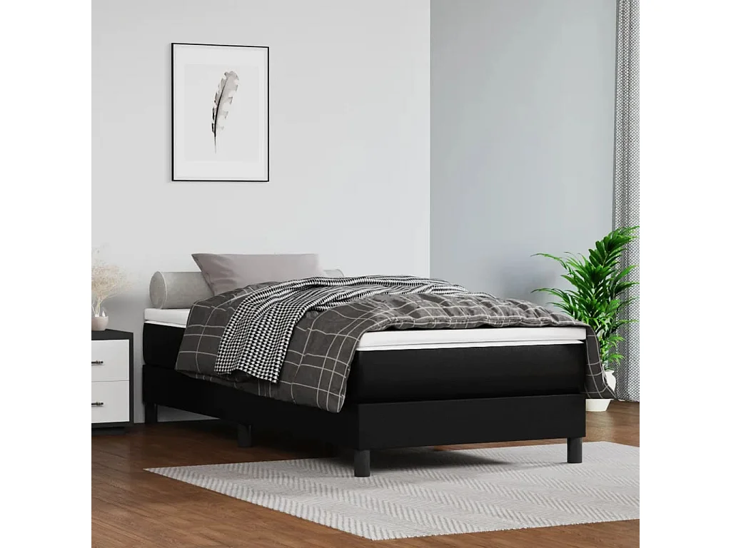 Estrutura de cama com molas 100x200 cm couro artificial preto