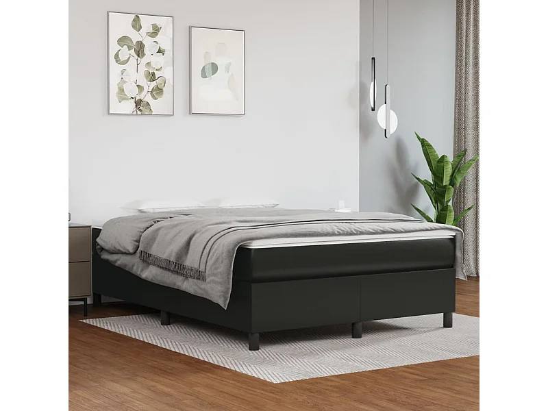 Estrutura de cama com molas 140x190 cm couro artificial preto