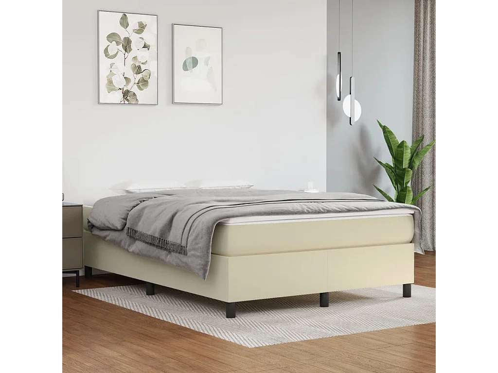 Estructura de cama box spring cuero sintético crema 140x200 cm