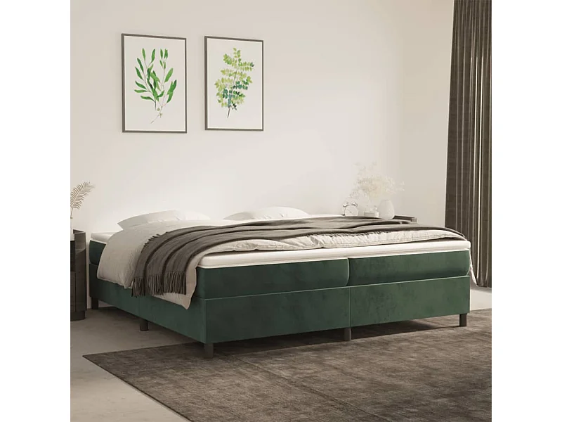 Estructura de cama box spring terciopelo verde oscuro 200x200cm