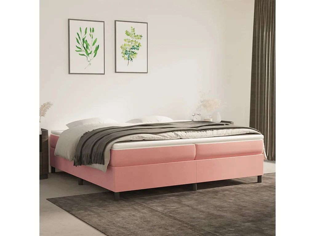 Estructura de cama box spring terciopelo rosa 200x200 cm