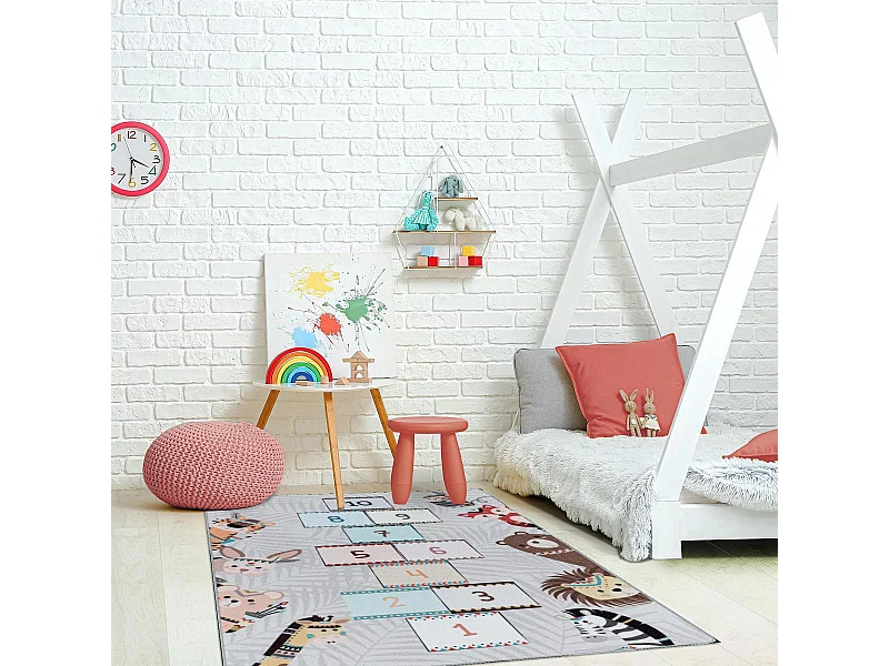 Tapis enfant 140x200 Lavable 30° HUSPLAY gris et marron