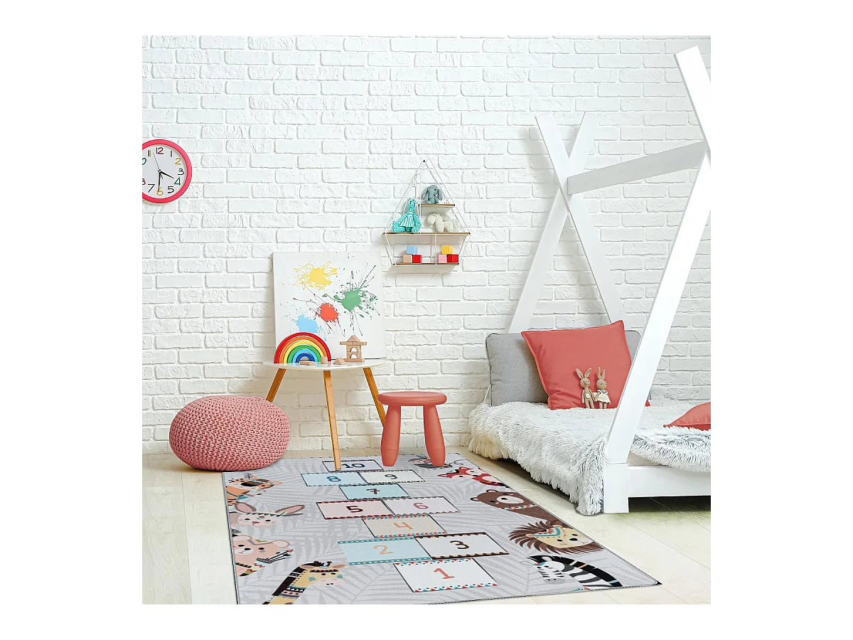 Tapis enfant 140x200 Lavable 30° HUSPLAY gris et marron