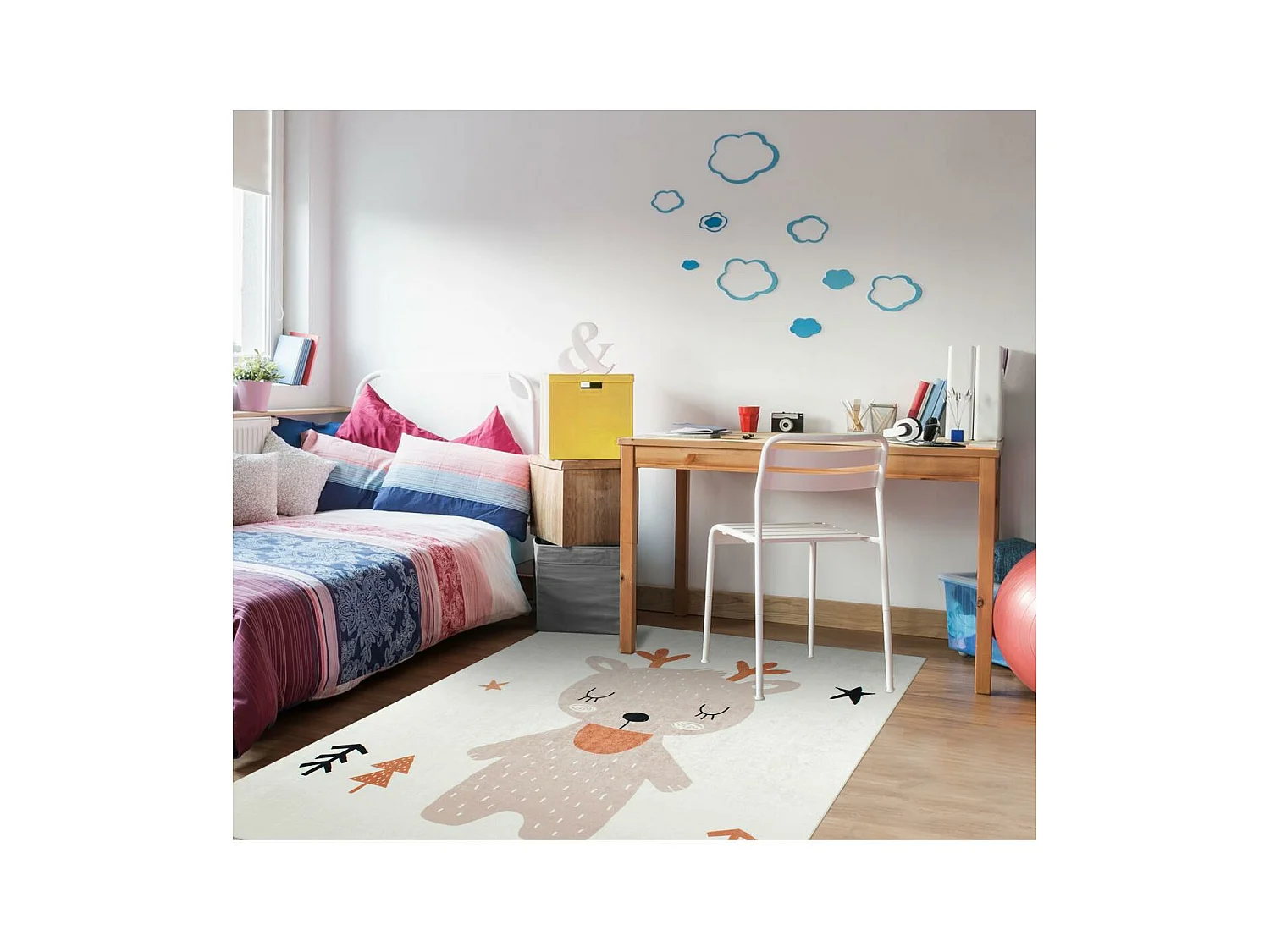 Tapis enfant 80x150 rectangle tissé marron motif animaux RENNE