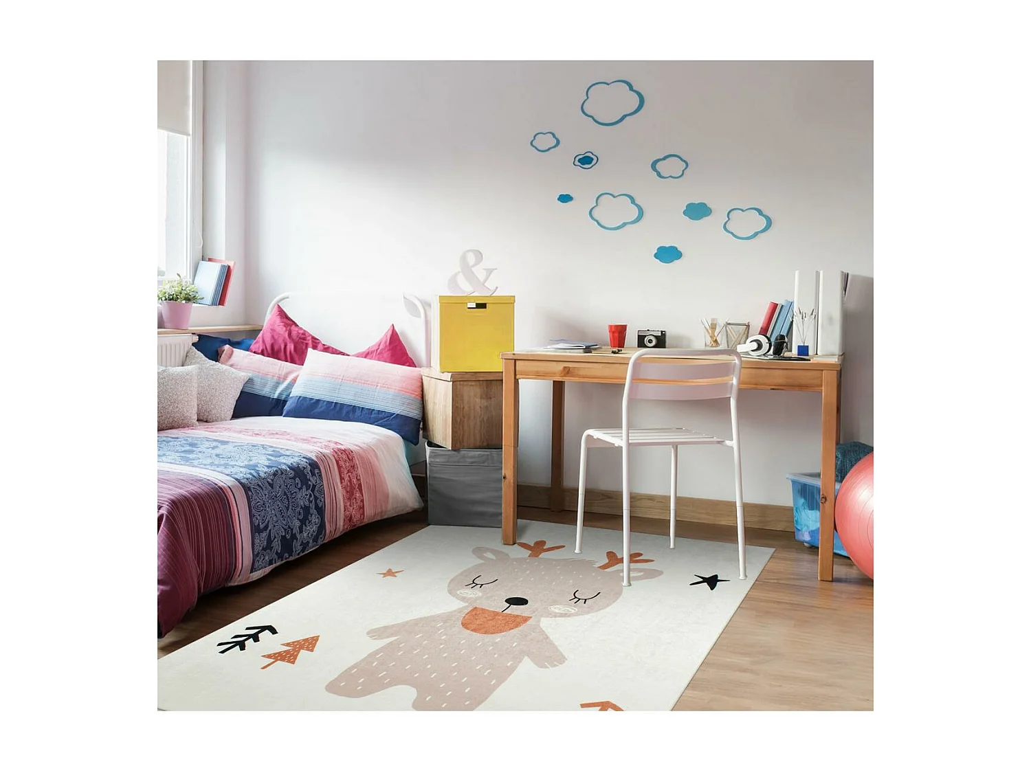 Tapis enfant 80x150 rectangle tissé marron motif animaux RENNE