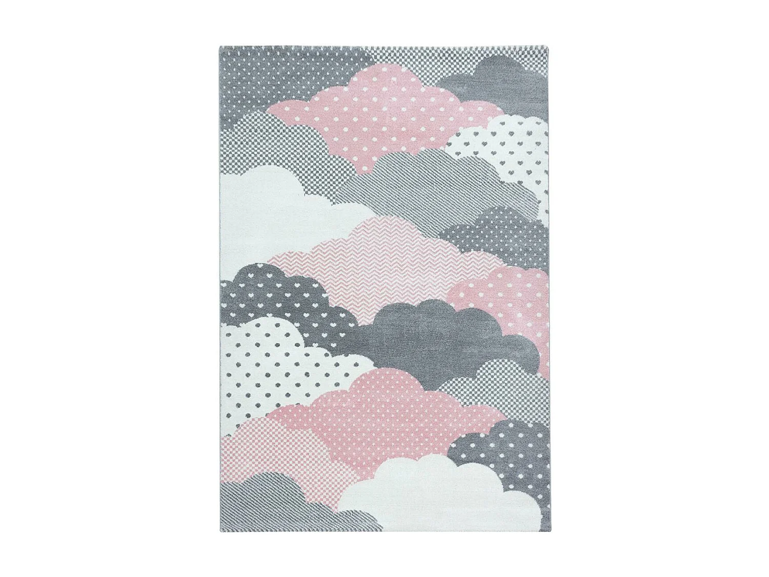 Tapis enfant 80x150 rectangle tissé rose et gris CLOUDY