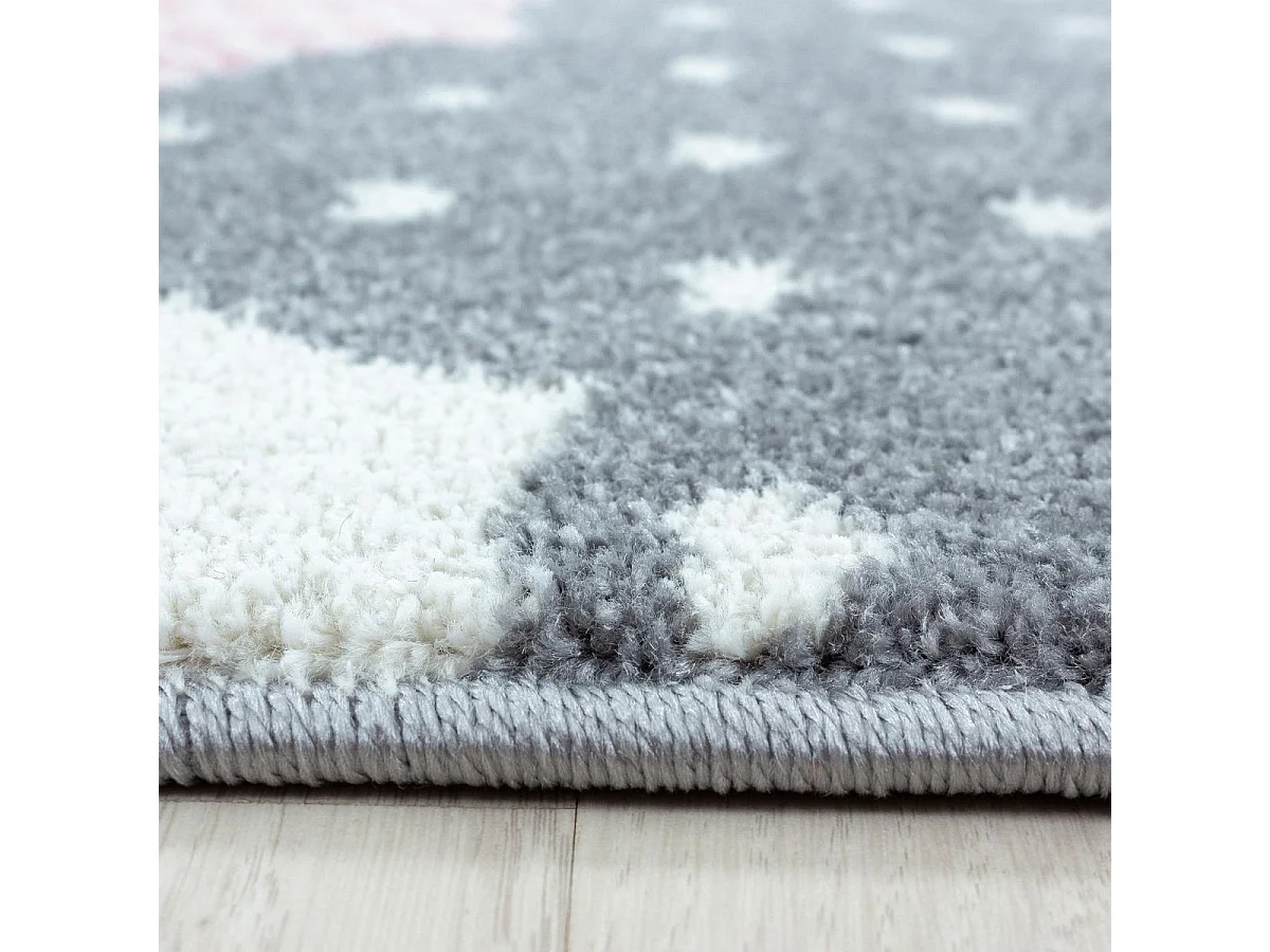 Tapis enfant 80x150 rectangle tissé rose et gris CLOUDY