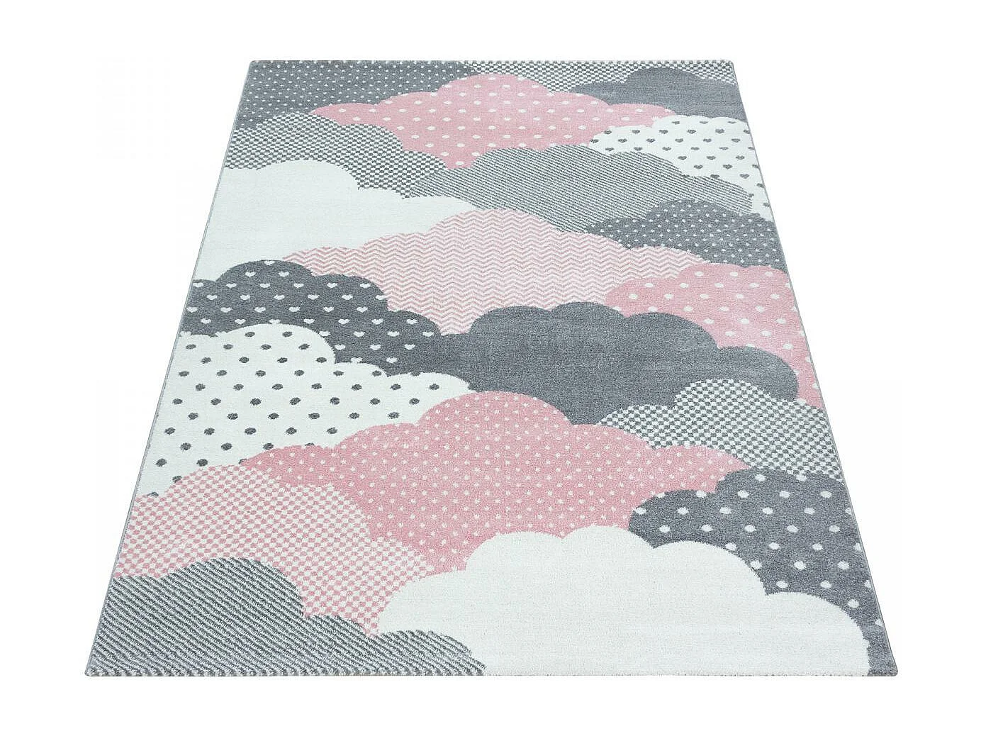 Tapis enfant 80x150 rectangle tissé rose et gris CLOUDY