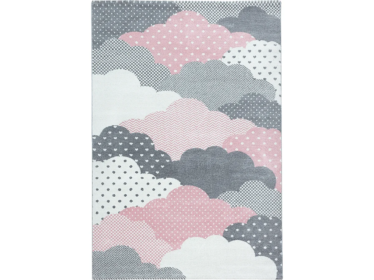 Tapis enfant 80x150 rectangle tissé rose et gris CLOUDY