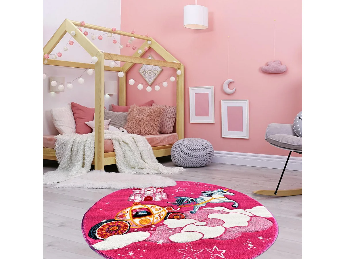 Tappeto per bambini Ø140 cm rotondo intrecciato rosa con motivo animale CHATOLI