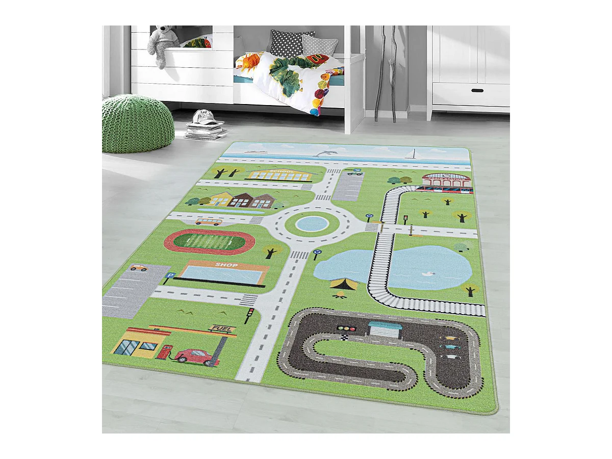 Tapis enfant 140x200 Lavable 30° CIRPLAY vert et bleu
