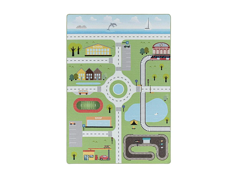 Tapis enfant 140x200 Lavable 30° CIRPLAY vert et bleu
