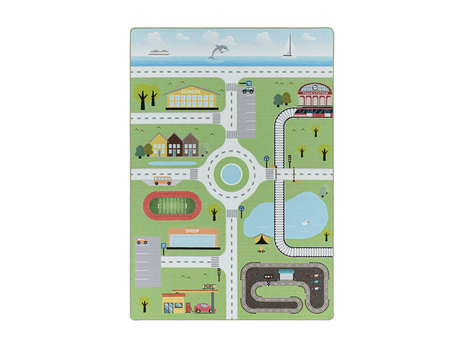 Tapis enfant 120x170 Lavable 30° CIRPLAY vert et bleu