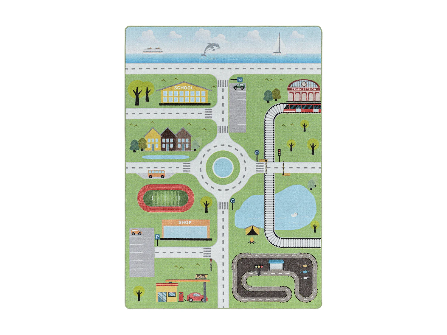 Tappeto per bambini 120x170 Lavabile 30° CIRPLAY verde e blu