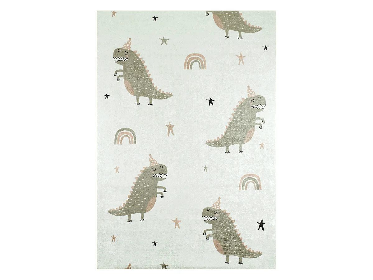 Tapis enfant 120x160 rectangle tissé vert et crème MONSTRO
