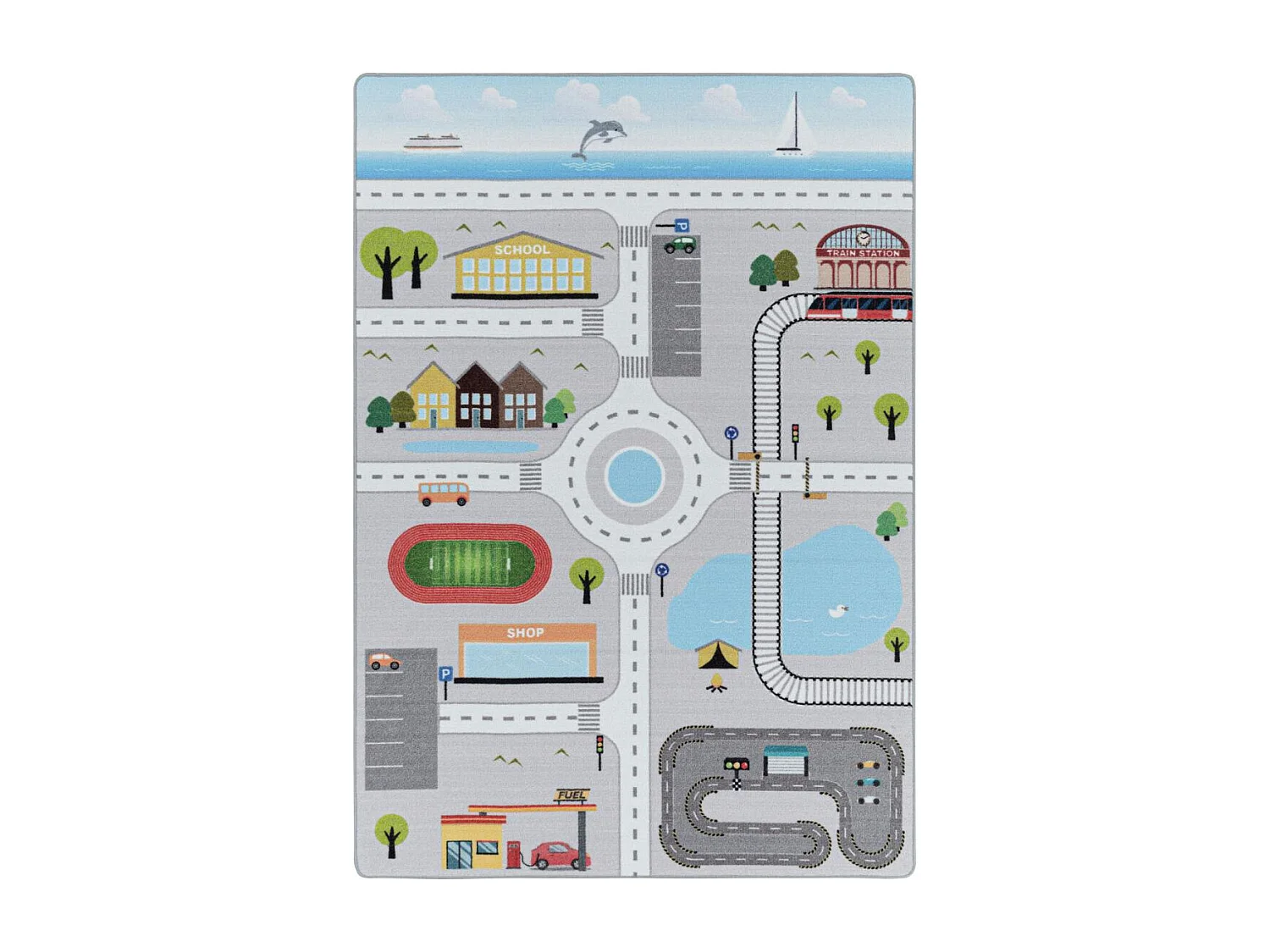 Tappeto per bambini 80x120 lavabile 30° CIRPLAY grigio e blu