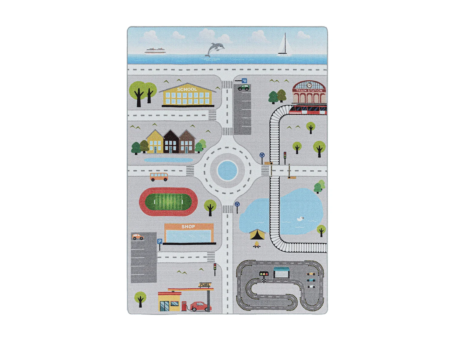 Tappeto per bambini 80x120 lavabile 30° CIRPLAY grigio e blu