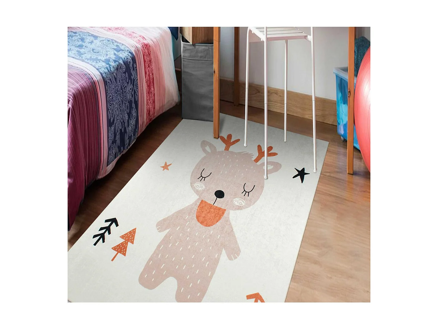 Tapis enfant 120x160 rectangle tissé marron motif animaux RENNE