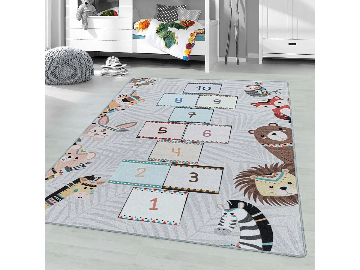 Tapis enfant 80x120 Lavable 30° HUSPLAY gris et marron