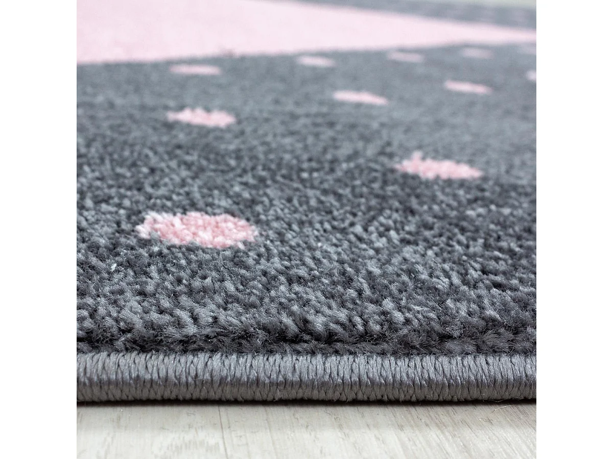 Tapis enfant 80x150 rectangle tissé rose et gris PINKAR