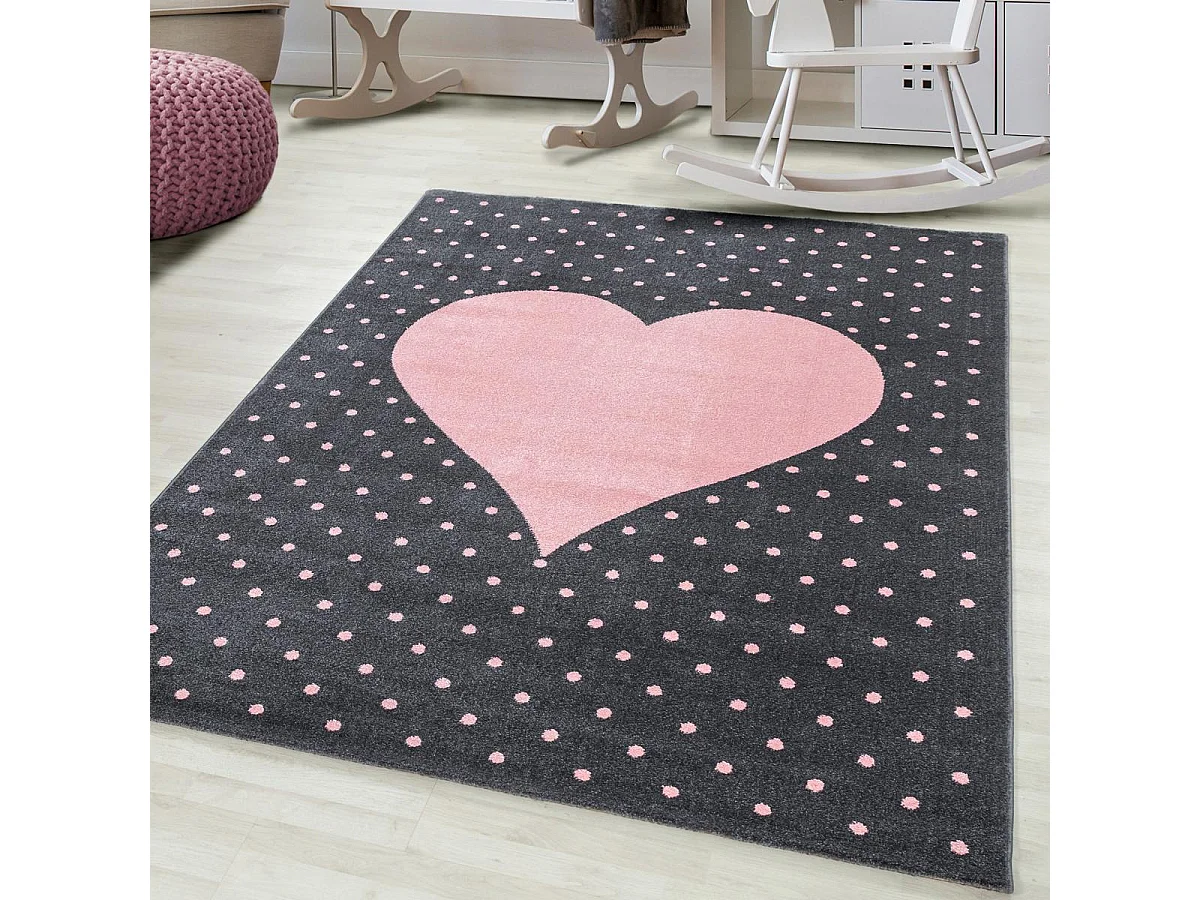 Tapis enfant 80x150 rectangle tissé rose et gris PINKAR