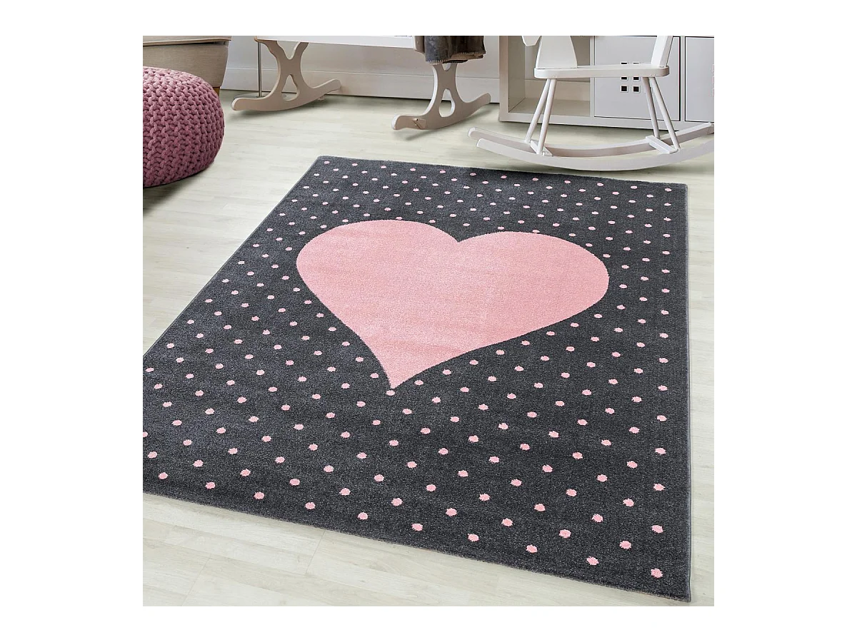 Tapis enfant 80x150 rectangle tissé rose et gris PINKAR