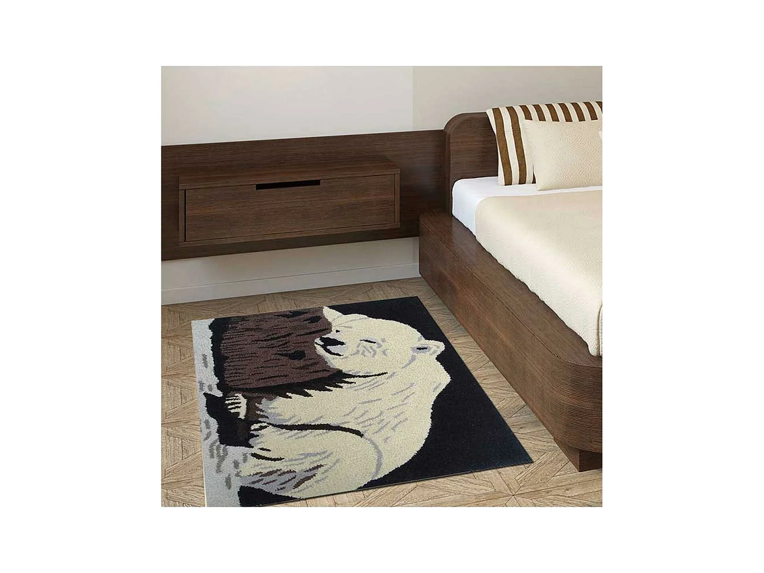 Tapis enfant 60x90 rectangle fait main en laine beige OURS
