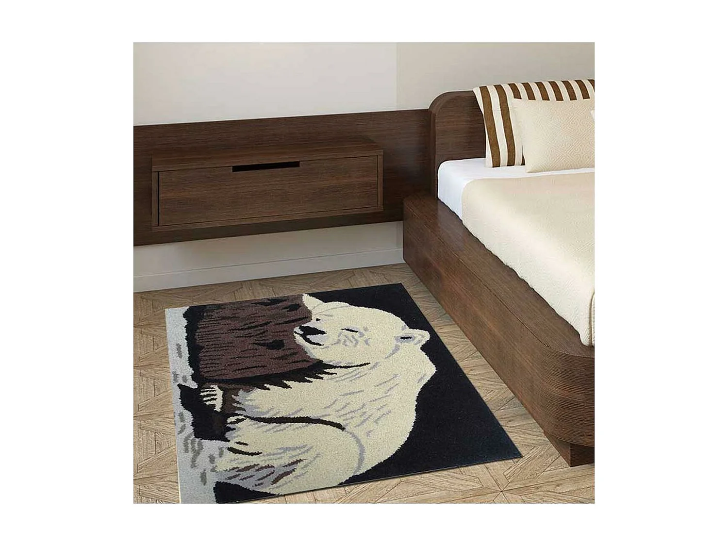 Tapis enfant 60x90 rectangle fait main en laine beige OURS