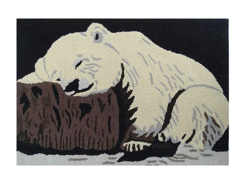 Tapis enfant 60x90 rectangle fait main en laine beige OURS