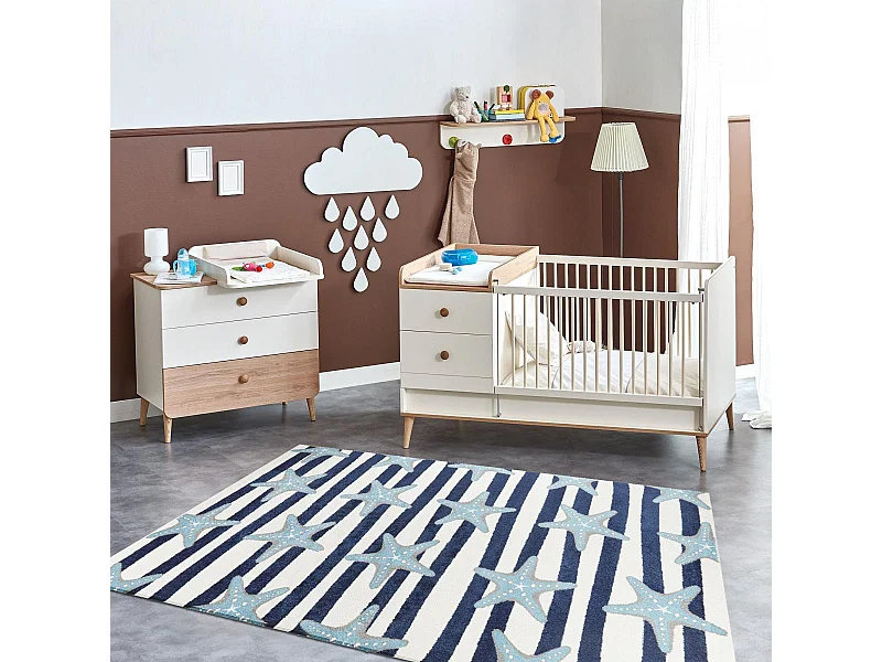 Tapis enfant 80x213 tissé crème et bleu motif géométrique NOURNA 4