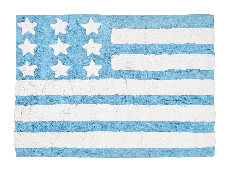 Tapis enfant 124x167 fait main en coton bleu et blanc DRAPA