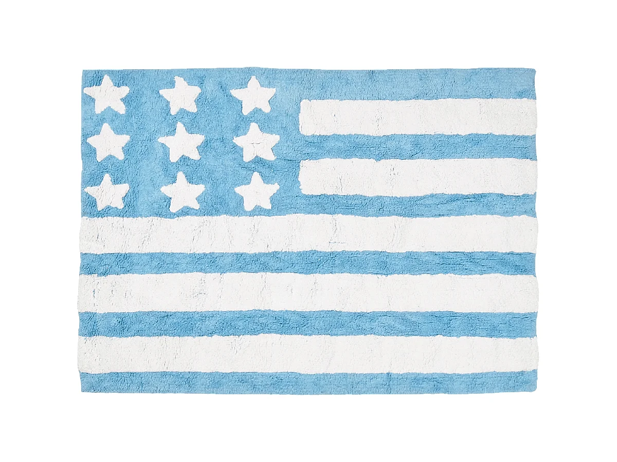 Tapis enfant 124x167 fait main en coton bleu et blanc DRAPA