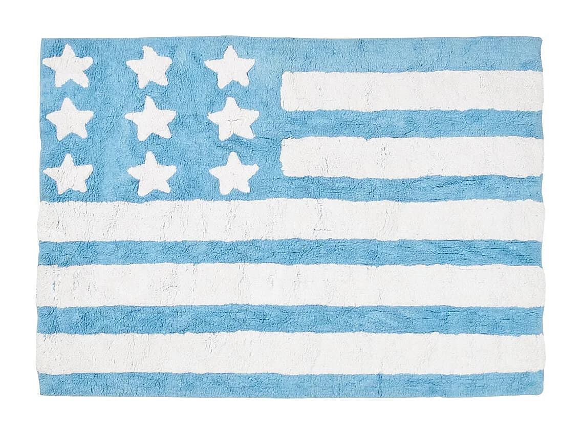 Tapis enfant 124x167 fait main en coton bleu et blanc DRAPA