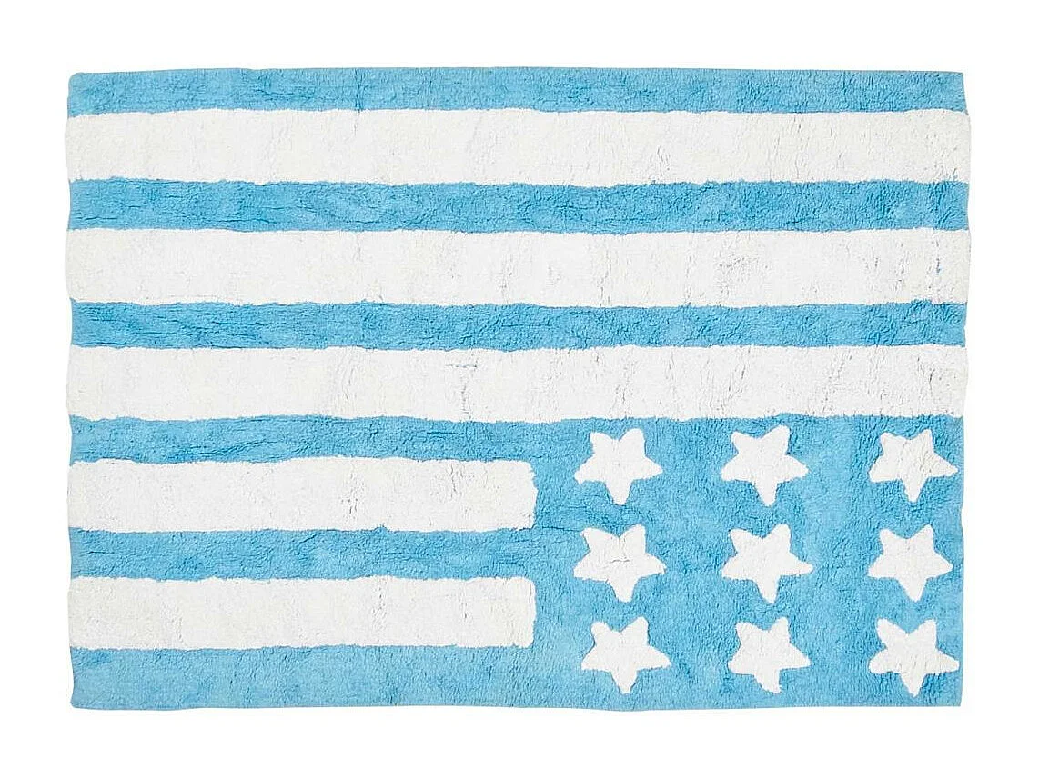 Tapis enfant 124x167 fait main en coton bleu et blanc DRAPA