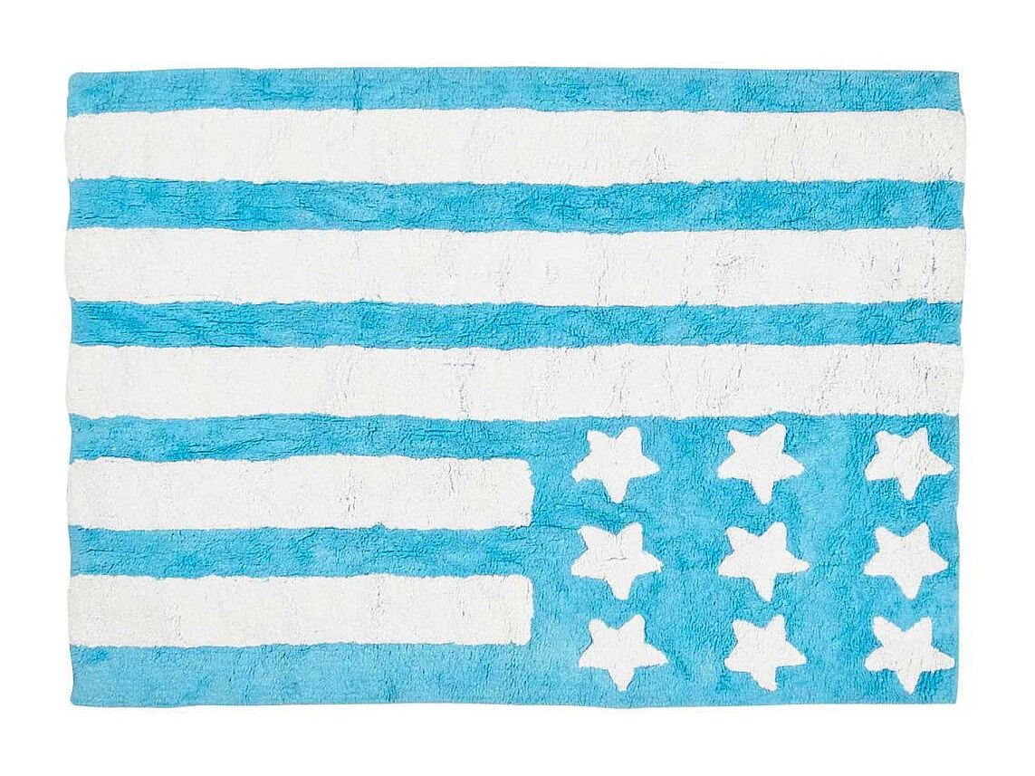 Tapis enfant 124x167 fait main en coton bleu et blanc DRAPA