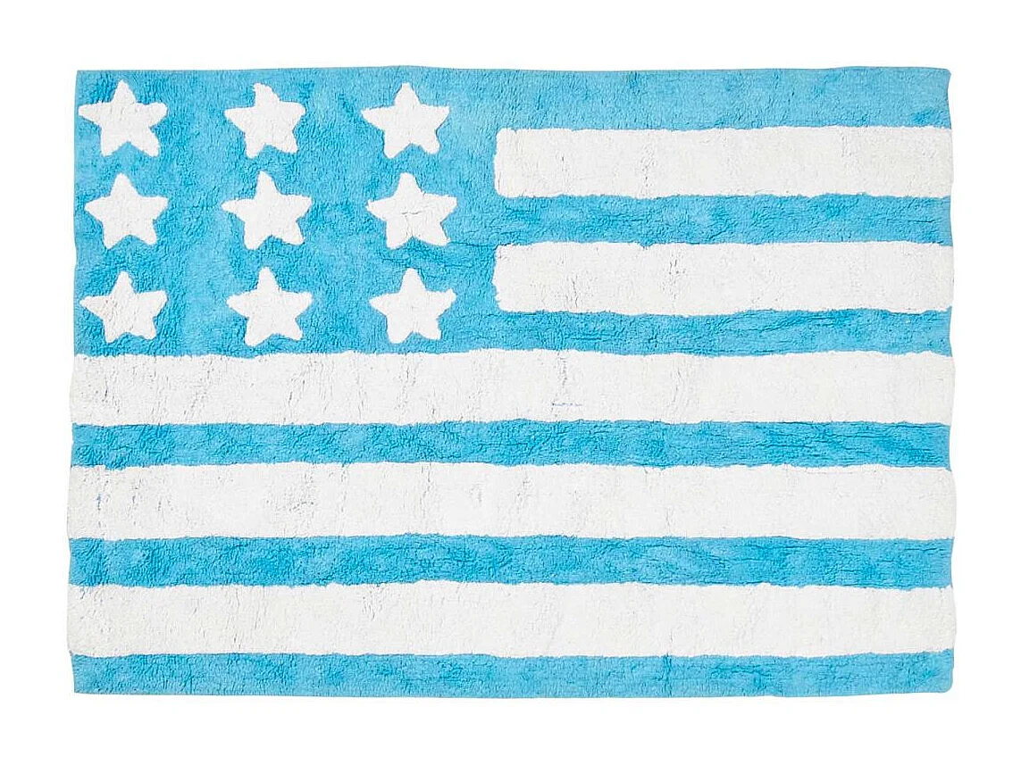 Tapis enfant 124x167 fait main en coton bleu et blanc DRAPA