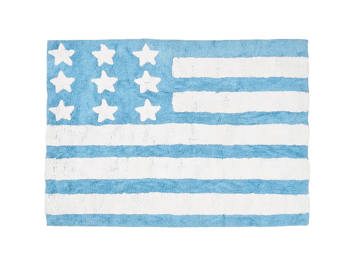 Tapis enfant 124x167 fait main en coton bleu et blanc DRAPA