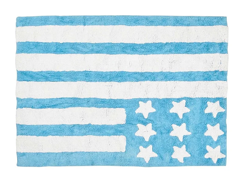 Tapis enfant 124x167 fait main en coton bleu et blanc DRAPA